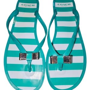 Coach Turquoise and White Striped Sandals